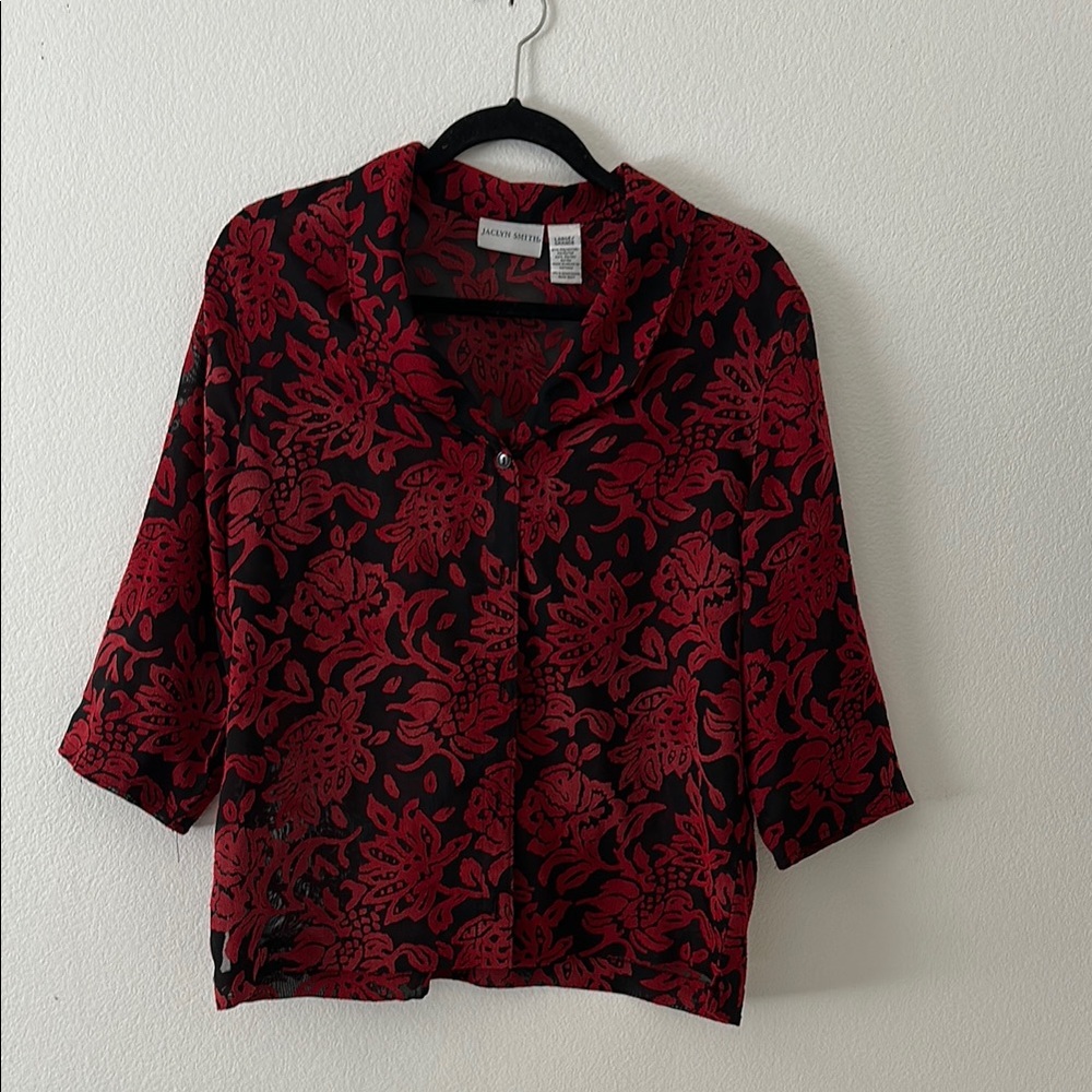 Sheer Black and Red Floral Women's Top